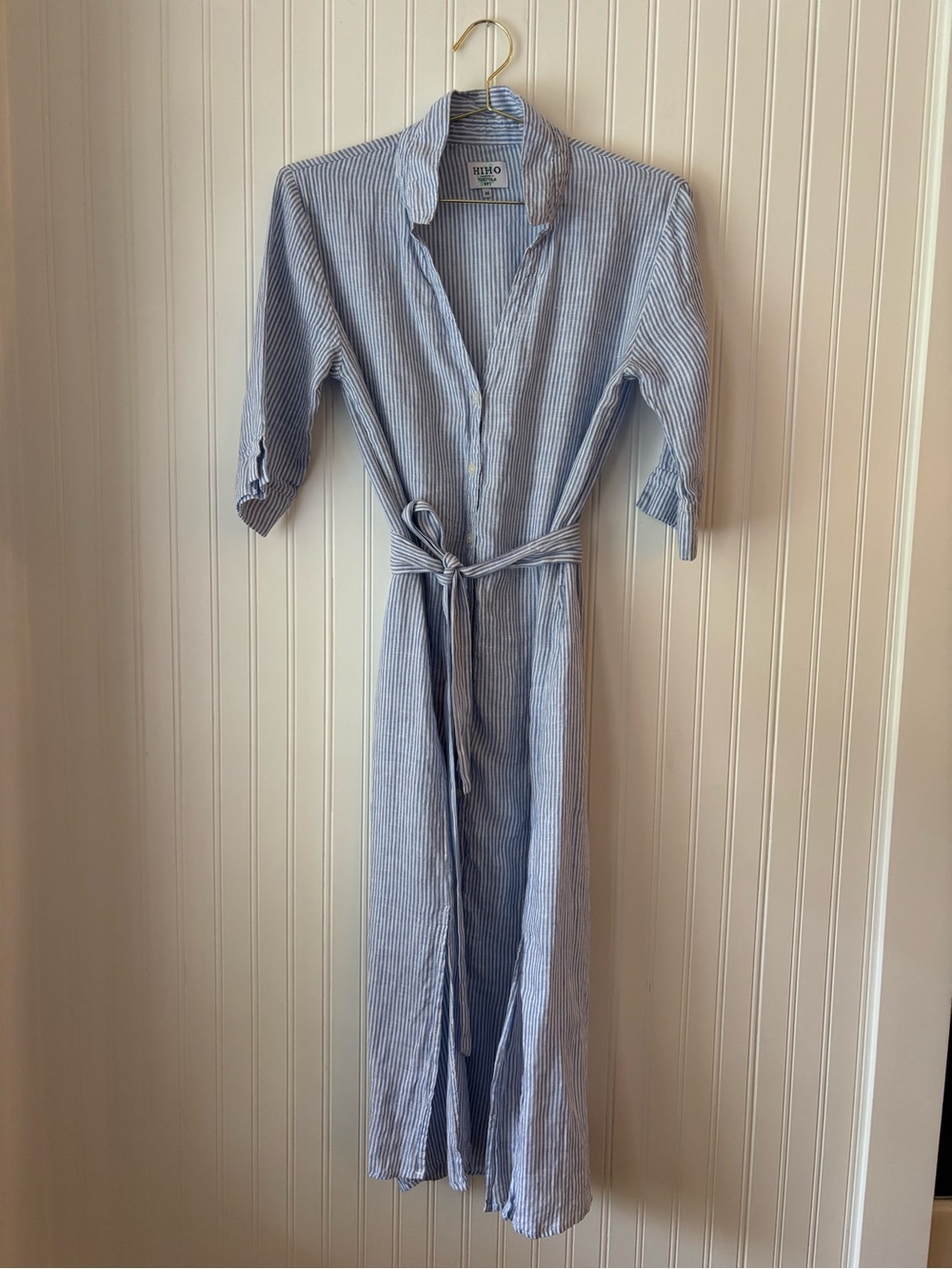 HIHO Blue & White Striped Linen Shirt Dress with Belt